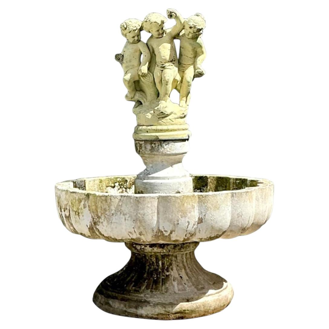 Vintage Regency Cast Concrete Distressed Fountain For Sale