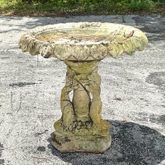 Vintage Regency Cast Concrete Dolphin Birdbath