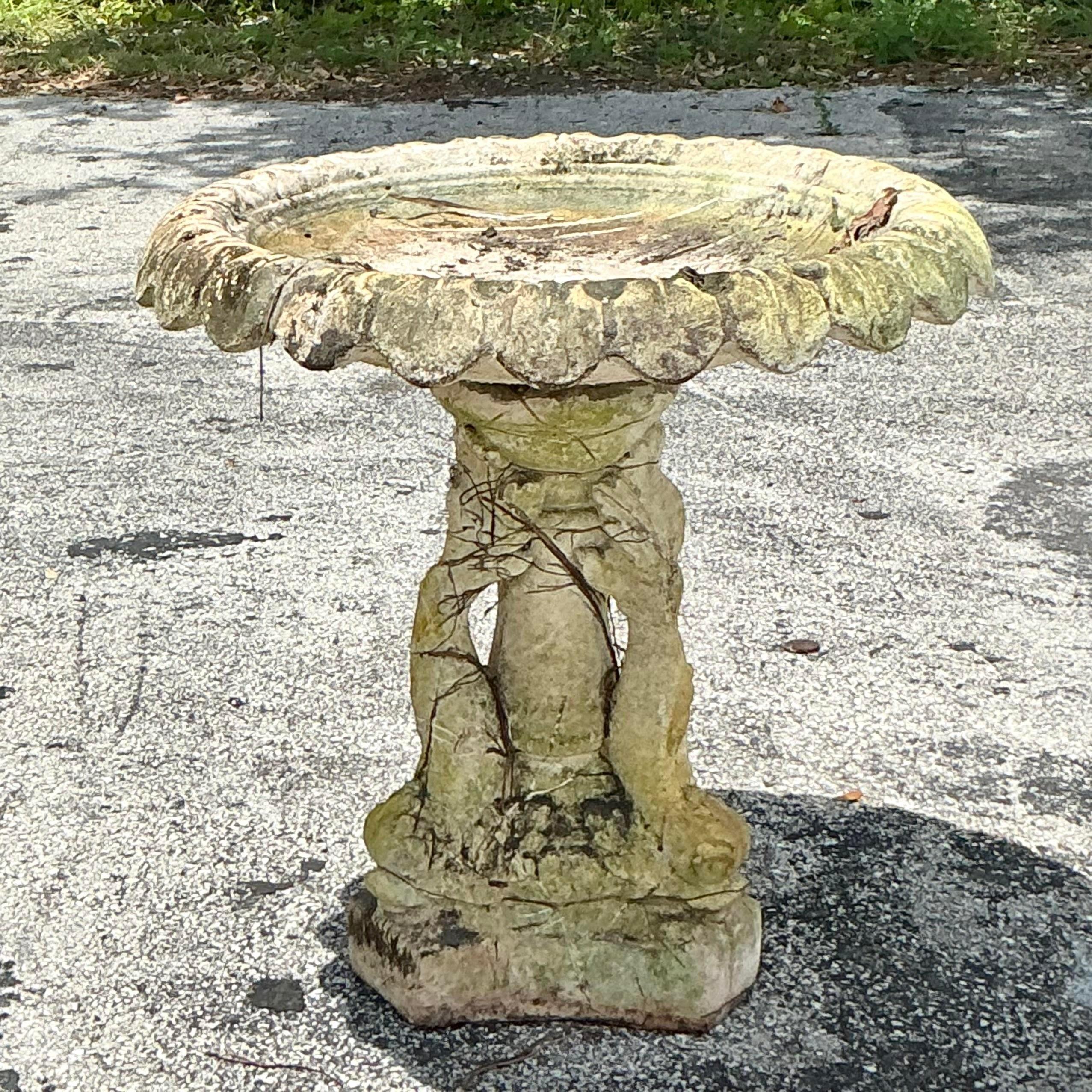 American Vintage Regency Cast Concrete Dolphin Birdbath