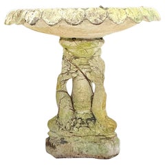 Vintage Regency Cast Concrete Dolphin Birdbath