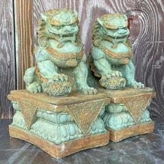 Vintage Regency Cast Concrete Foo Dogs - Set of 2