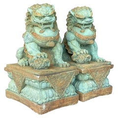 Vintage Regency Cast Concrete Foo Dogs - Set of 2