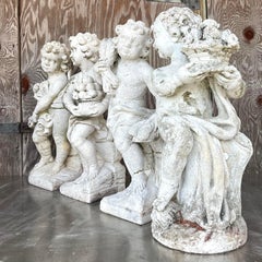 Vintage Regency Cast Concrete Four Seasons Statues - Set of Four