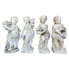 Vintage Regency Cast Concrete Four Seasons Statues - Set of Four