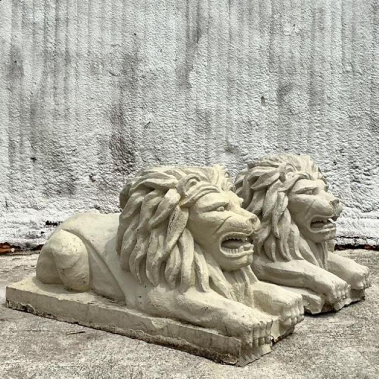 American Vintage Regency Cast Concrete Lions - Set of 2 For Sale