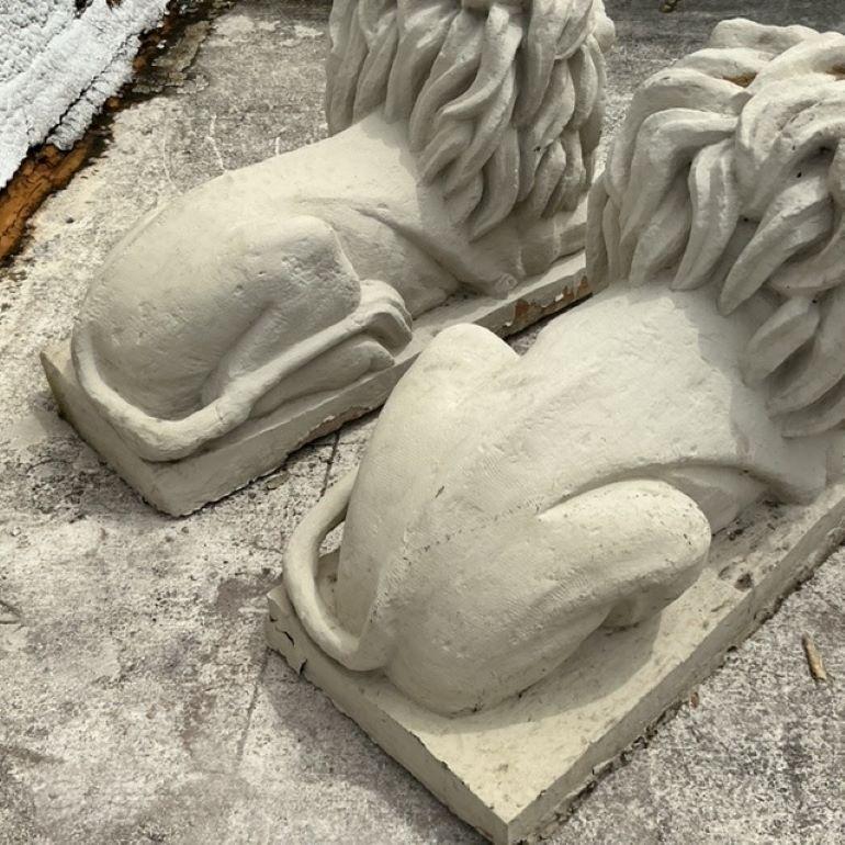 Vintage Regency Cast Concrete Lions - Set of 2 For Sale 1
