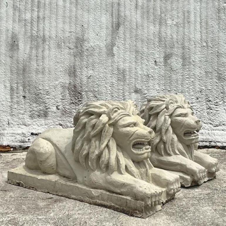 Vintage Regency Cast Concrete Lions - Set of 2 For Sale 2