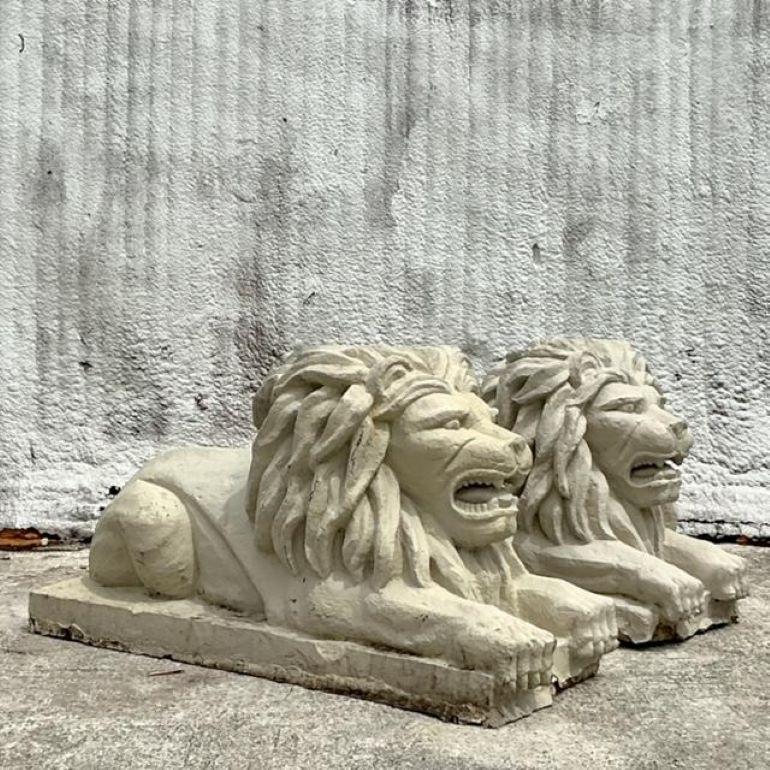 Vintage Regency Cast Concrete Lions - Set of 2 For Sale 3