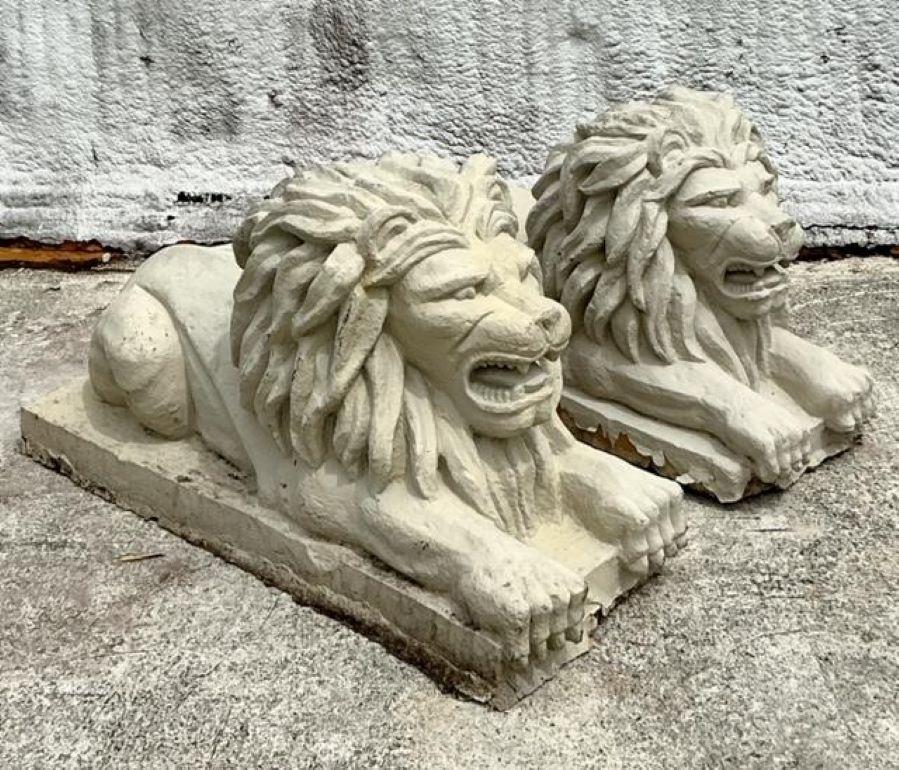 Vintage Regency Cast Concrete Lions - Set of 2 For Sale 4