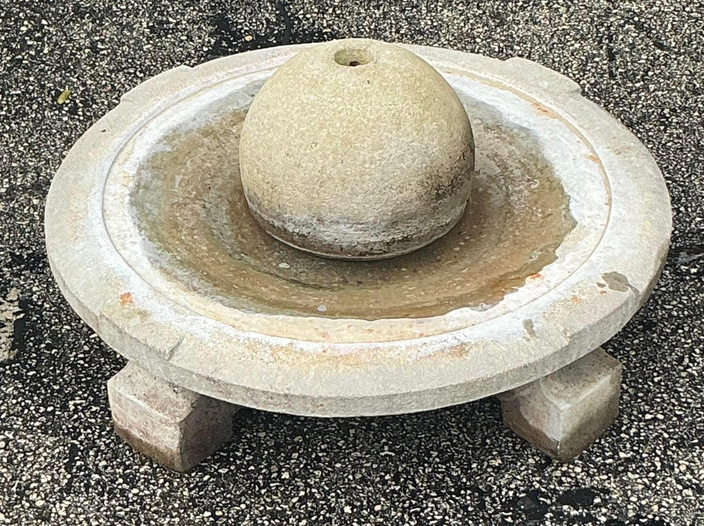 North American Vintage Regency Cast Concrete Low Sphere Fountain