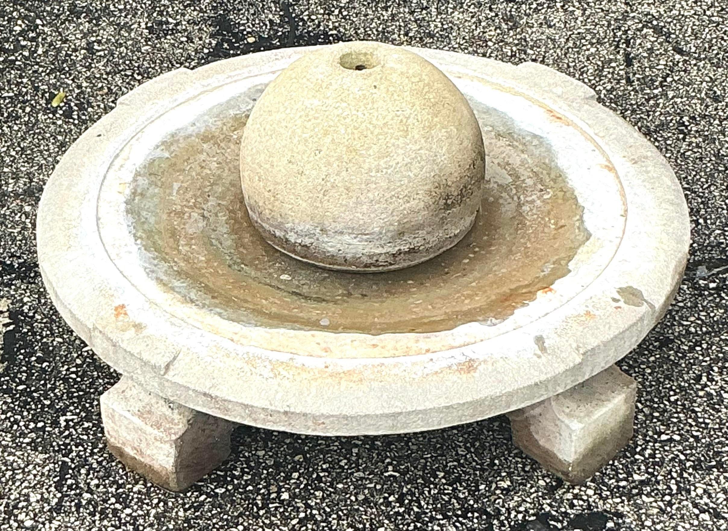 20th Century Vintage Regency Cast Concrete Low Sphere Fountain