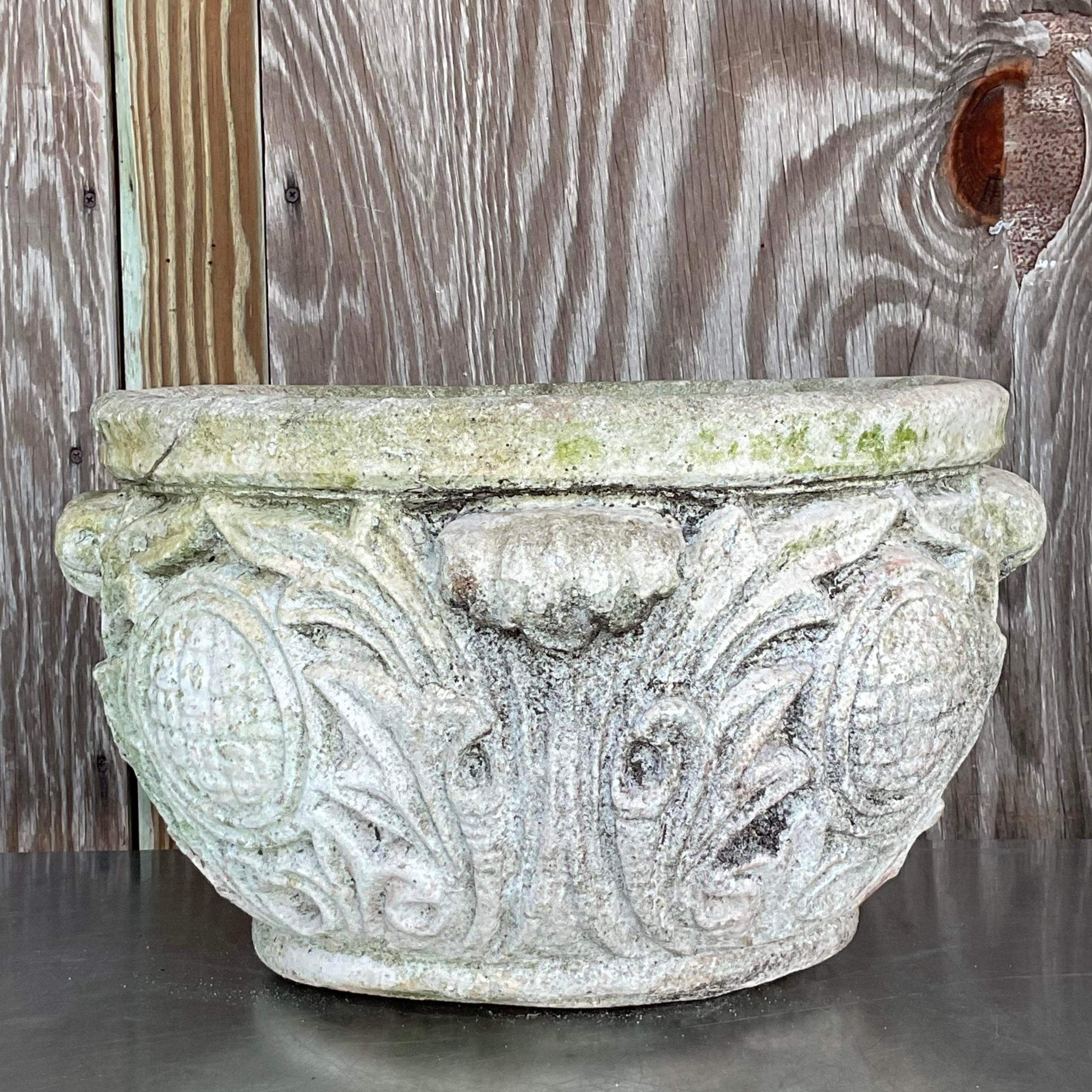 20th Century Vintage Regency Cast Concrete Medallion Planter For Sale