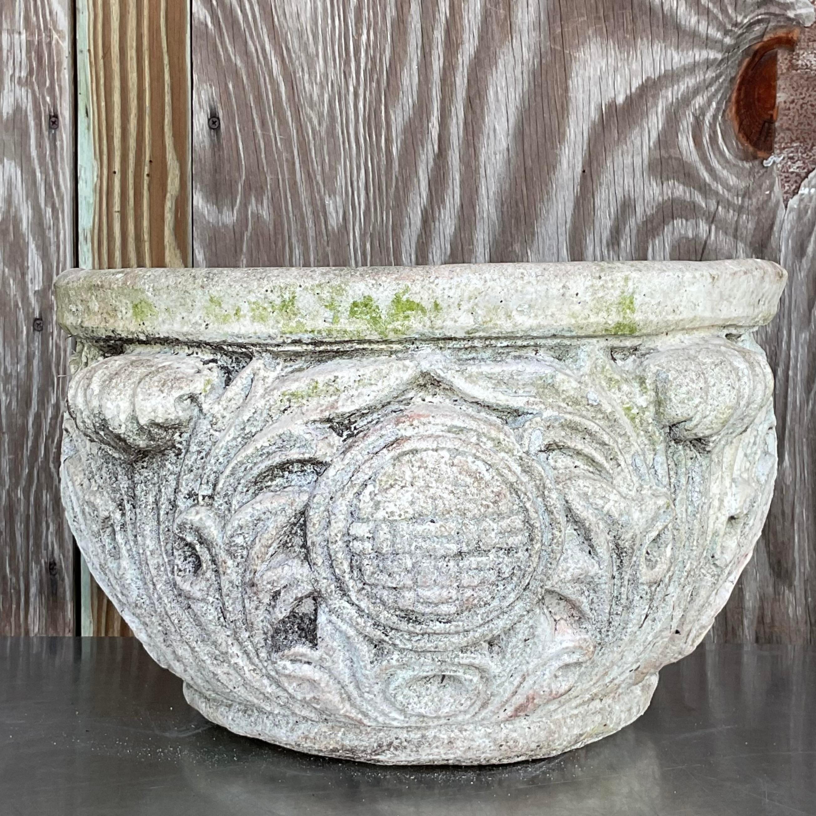 Vintage Regency Cast Concrete Medallion Planter For Sale 1
