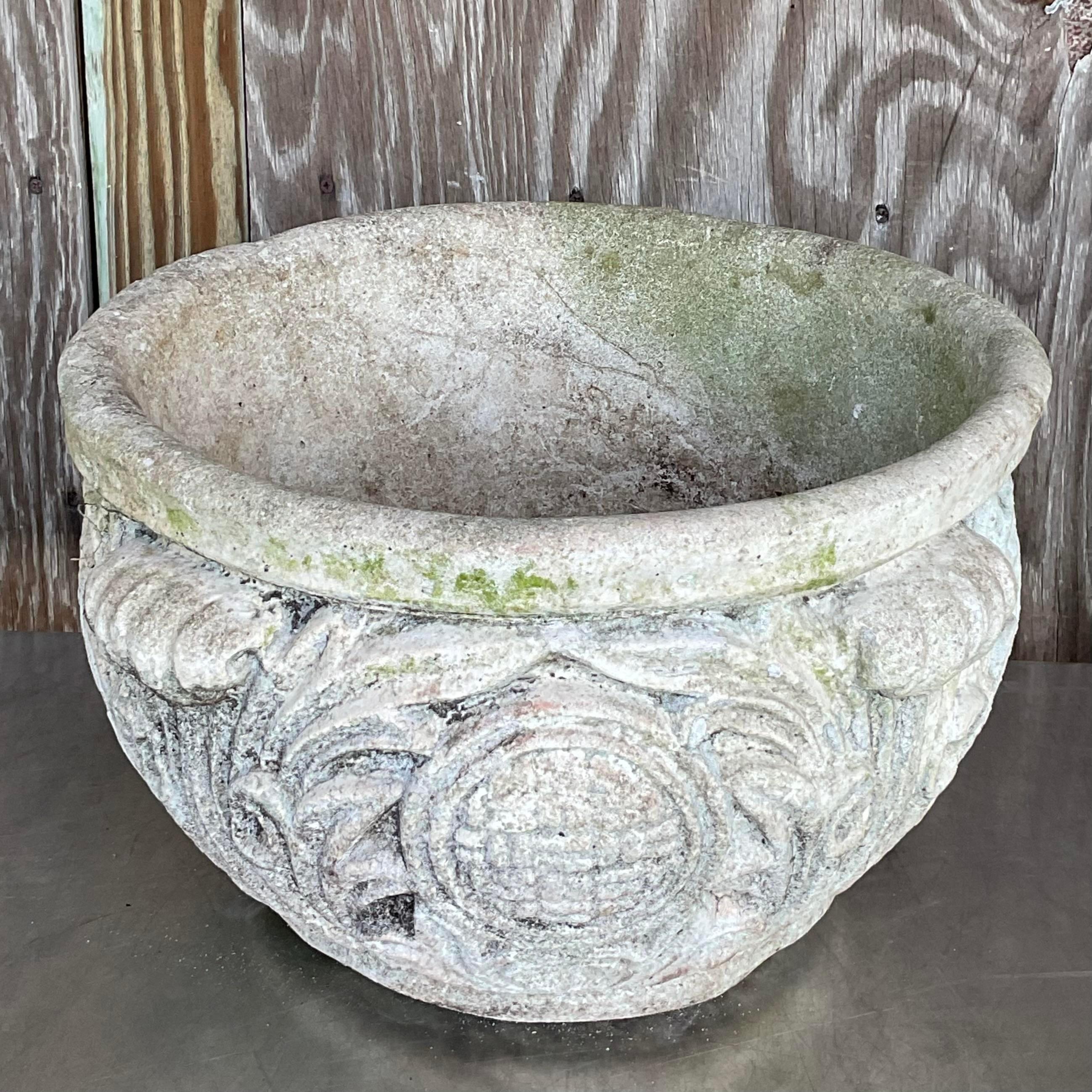 Vintage Regency Cast Concrete Medallion Planter For Sale 2
