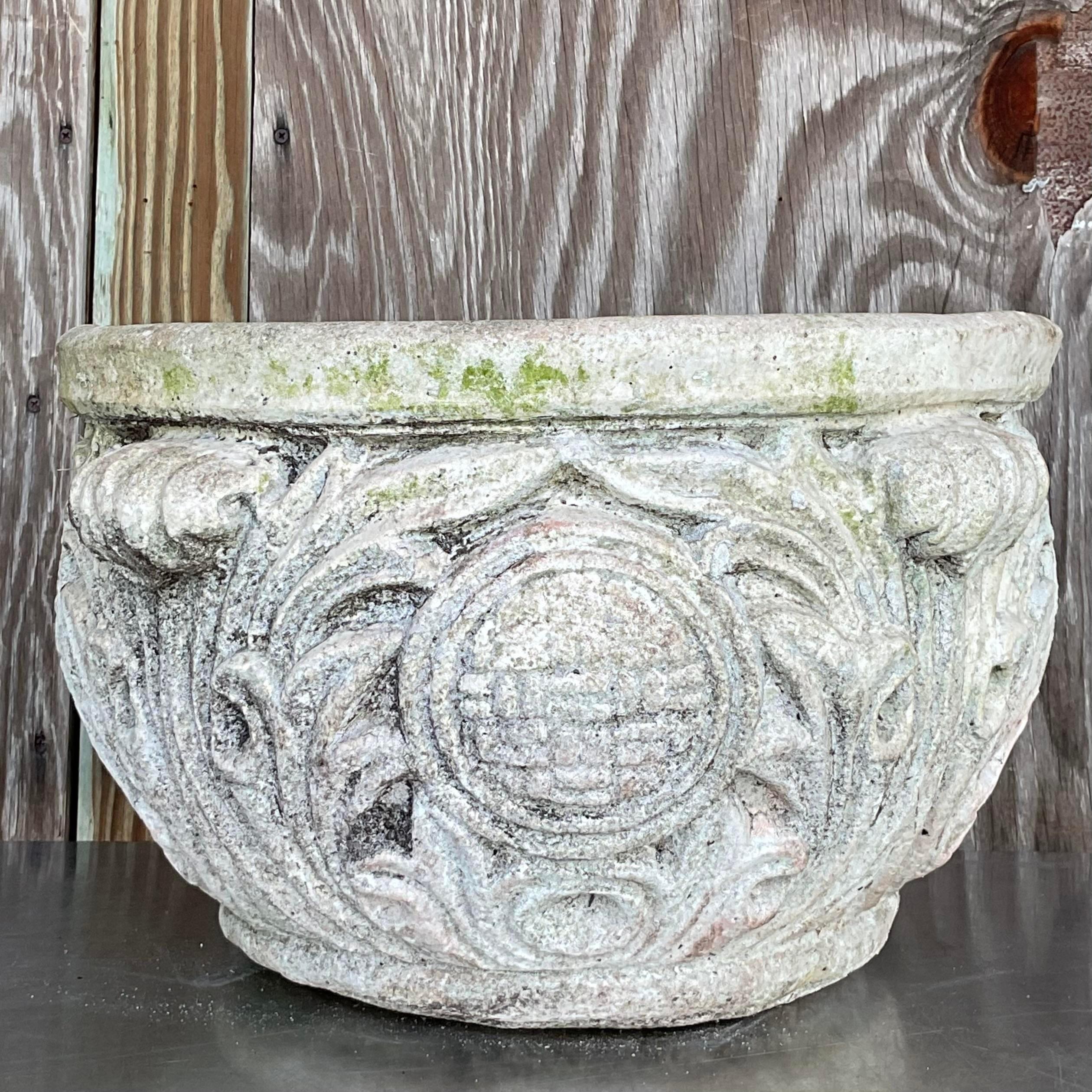 Vintage Regency Cast Concrete Medallion Planter For Sale 3