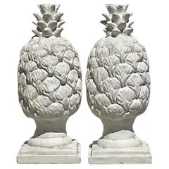 Vintage Regency Cast Concrete Pineapple Statues - a Pair