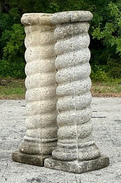 Vintage Regency Cast Concrete Spiral Columns - a Pair