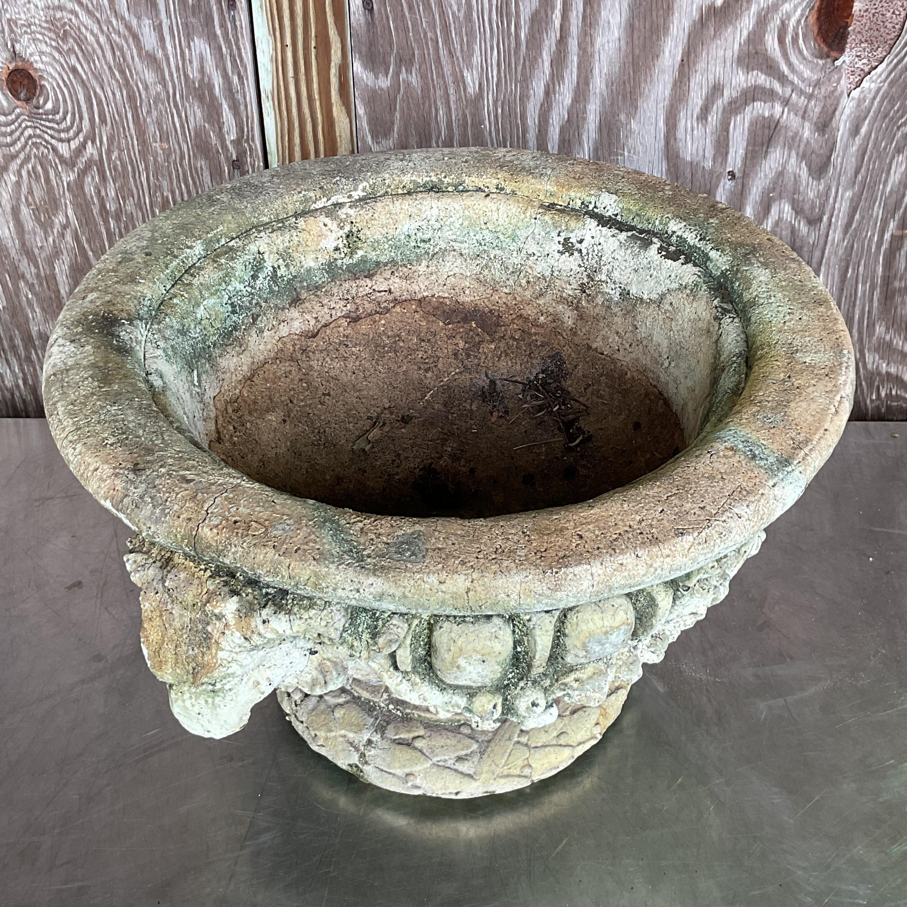 American Vintage Regency Cast Concrete Swag Rams Head Planter
