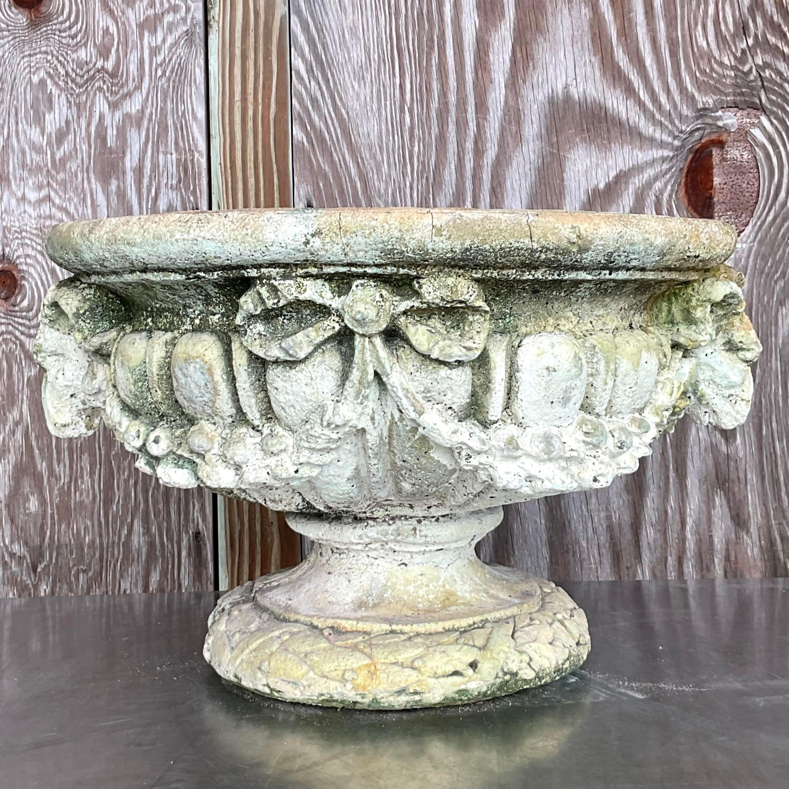 20th Century Vintage Regency Cast Concrete Swag Rams Head Planter