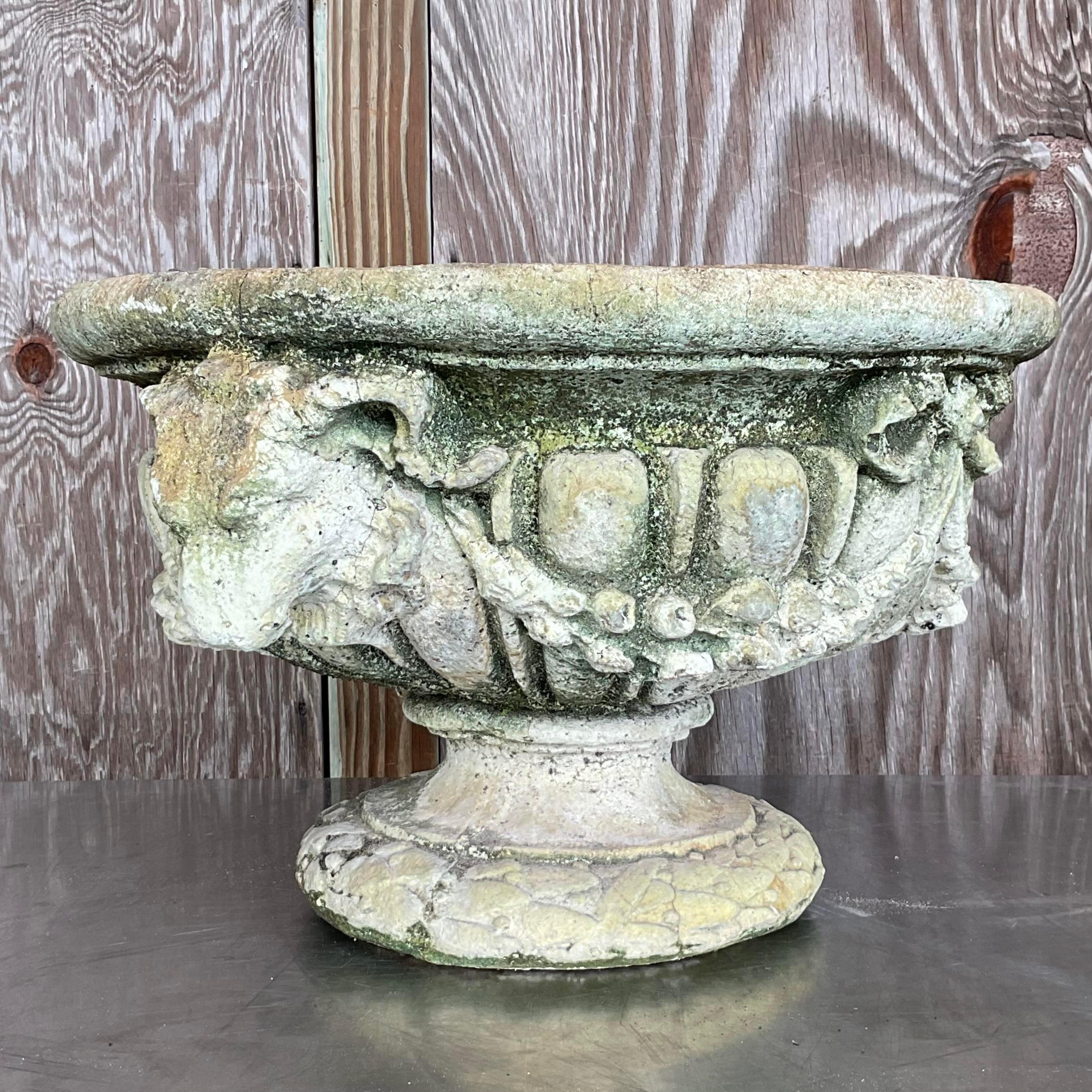 Vintage Regency Cast Concrete Swag Rams Head Planter 1