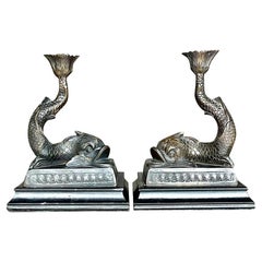 Vintage Regency Cast Dolphin Candlesticks - A Pair