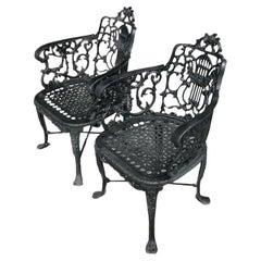 Vintage Regency Cast Iron Lyre Back Chairs - A Pair