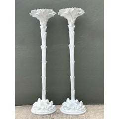 Vintage Regency Cast Plaster Palm Torchere Lamps After Serge Roche