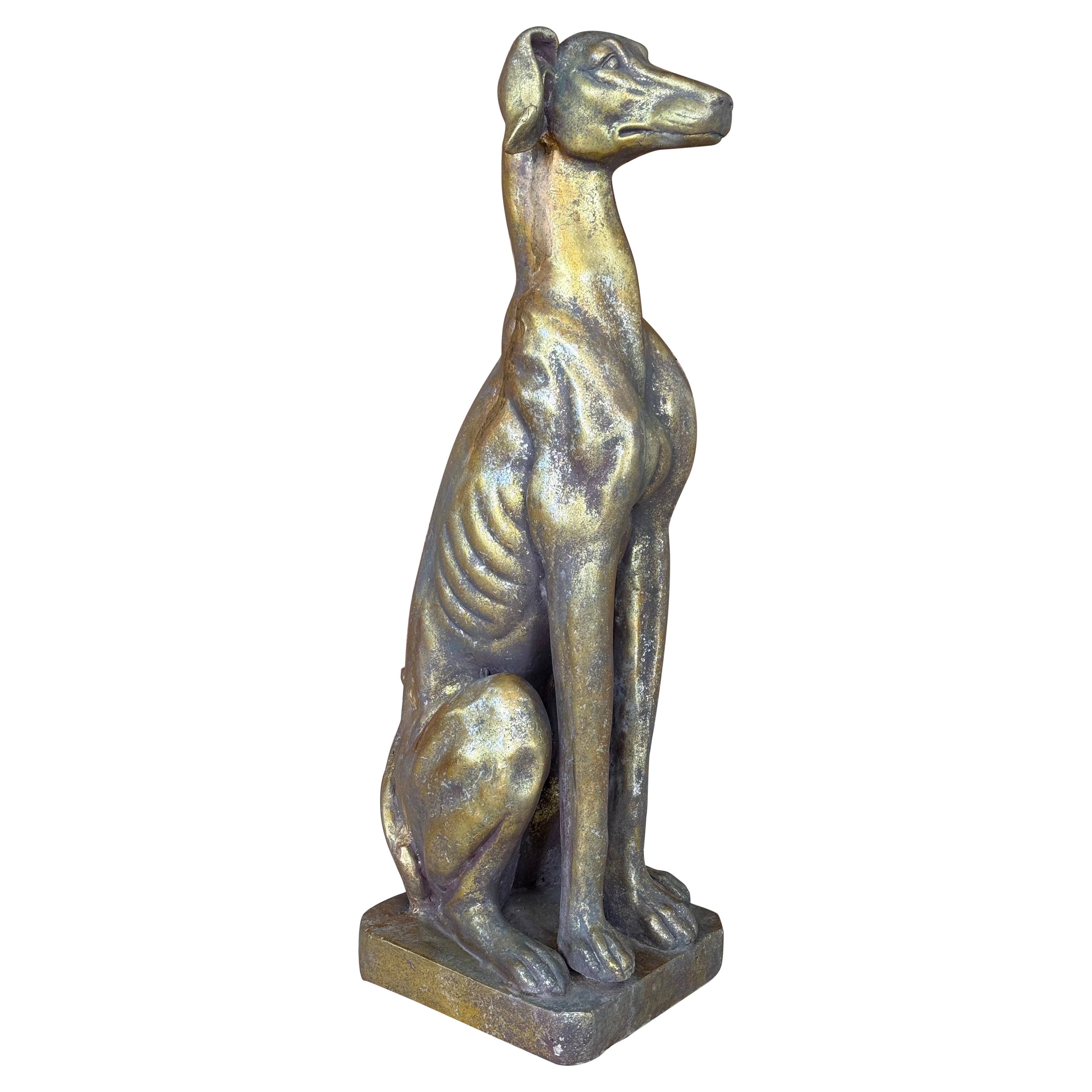 Vintage Regency Cast Resin Greyhound Sculpture Statue With Gilt Finish
