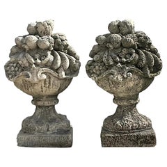 Vintage Regency Cast Stone Flower Sculptures - a Pair
