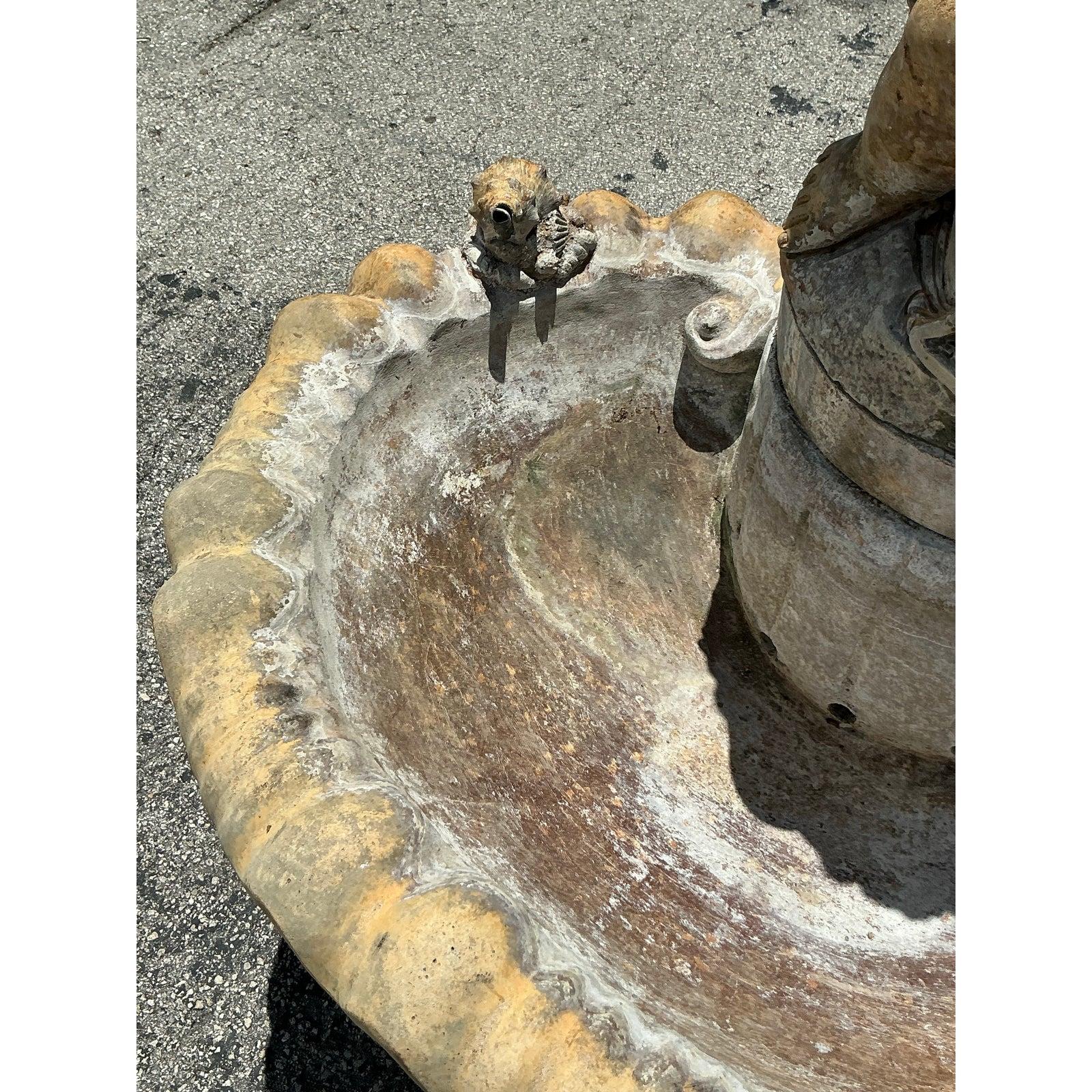 Neoclassical Vintage Regency Cast Stone Fountain For Sale
