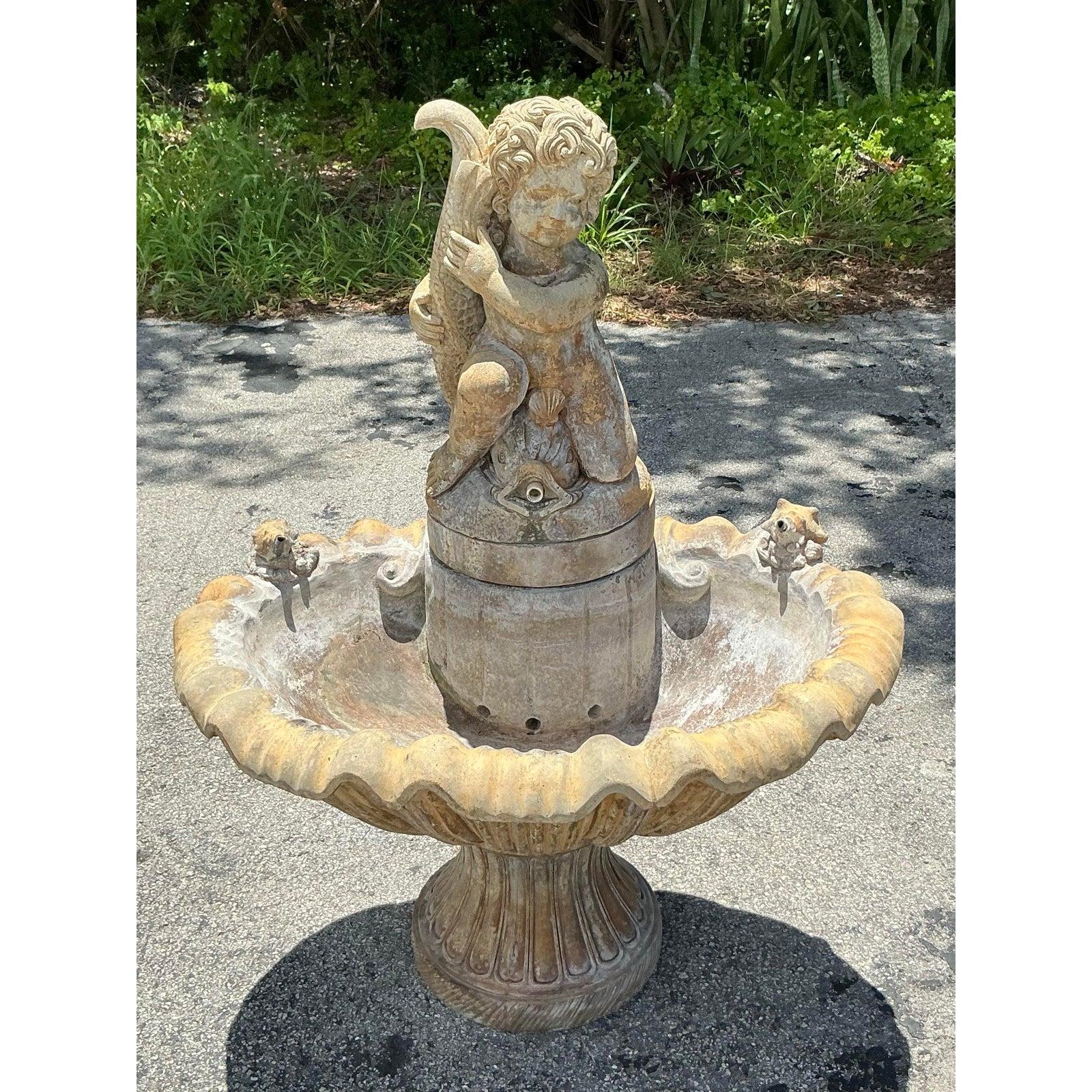 Vintage Regency Cast Stone Fountain In Good Condition For Sale In West Palm Beach, FL