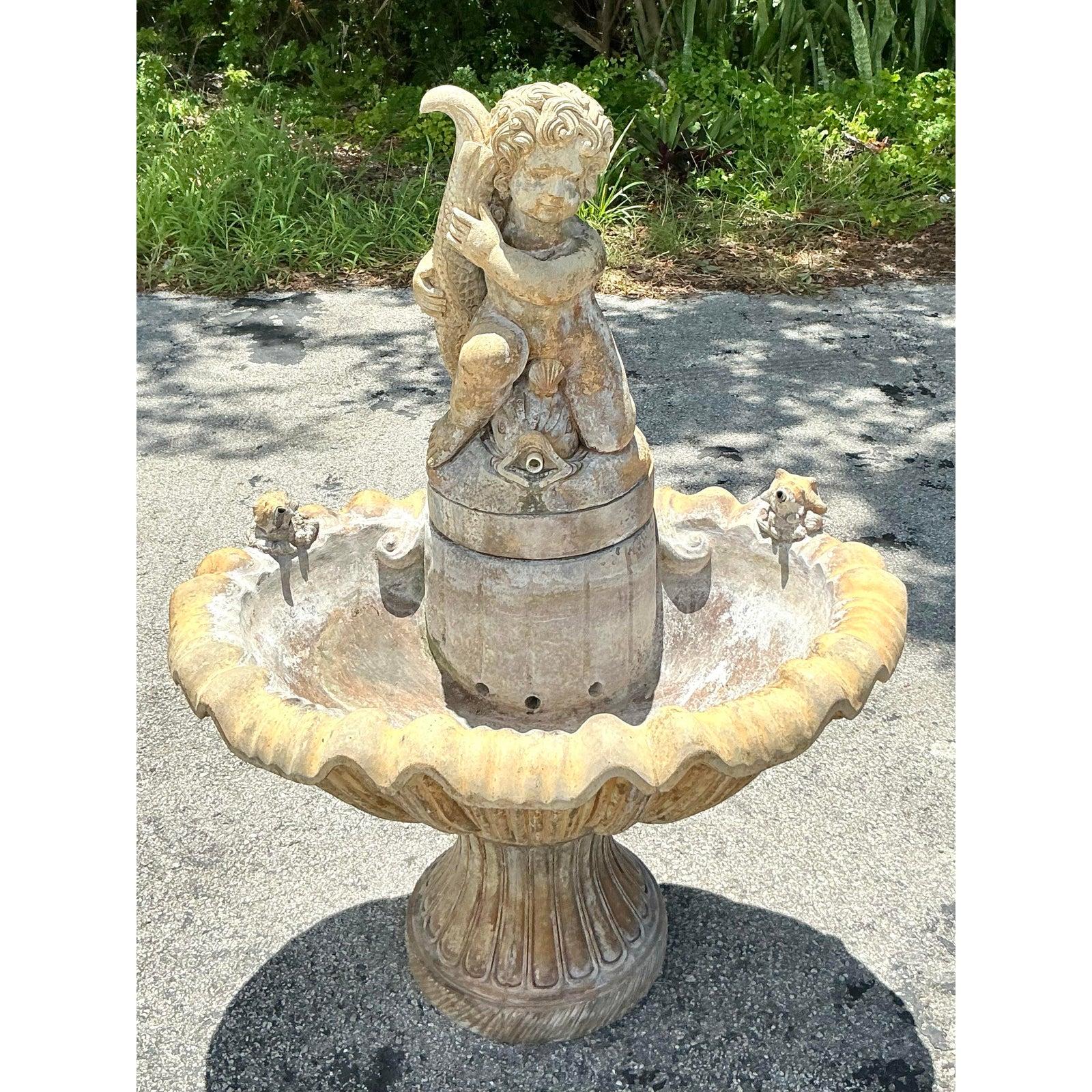 20th Century Vintage Regency Cast Stone Fountain For Sale