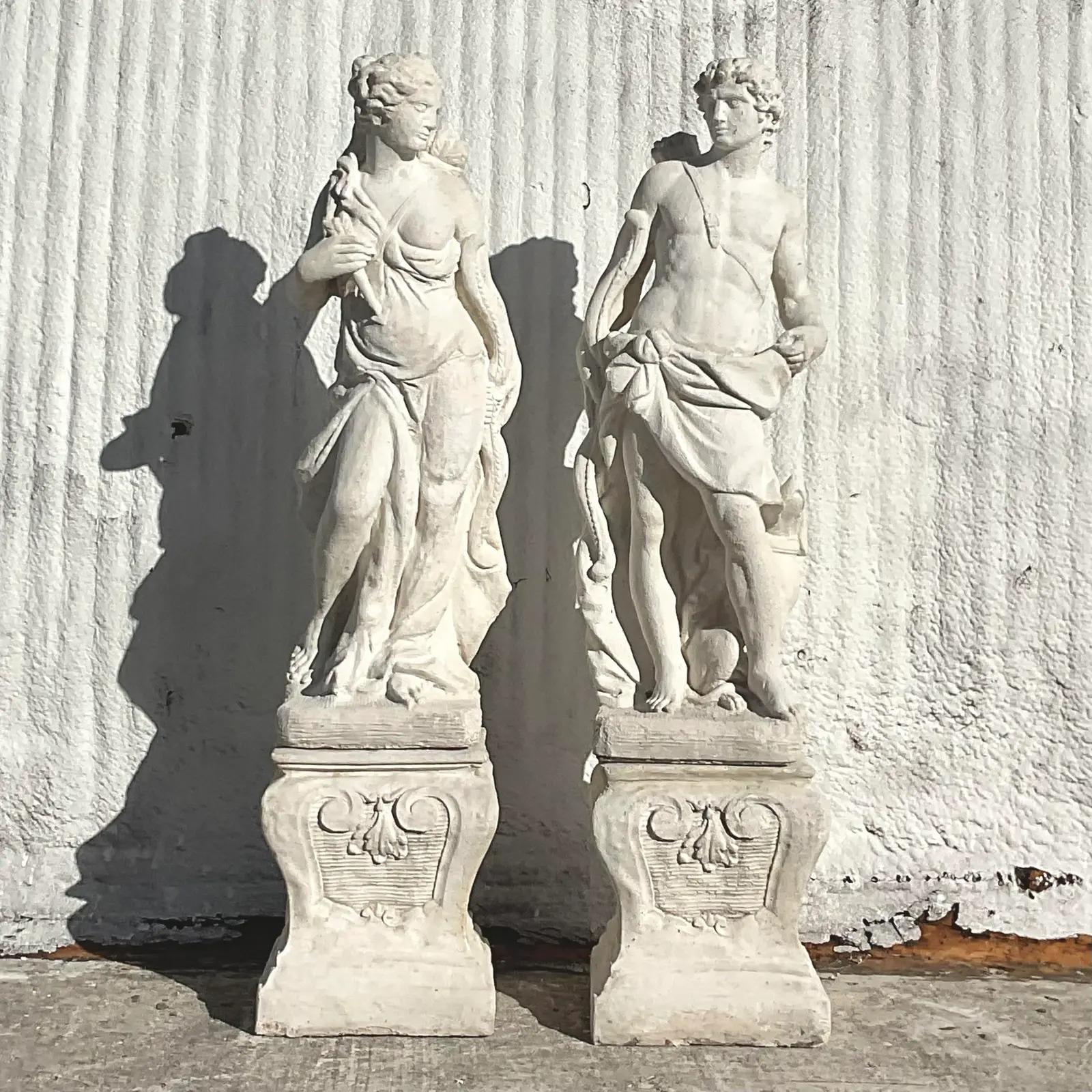 North American Vintage Regency Cast Stone Garden Statues, a Pair