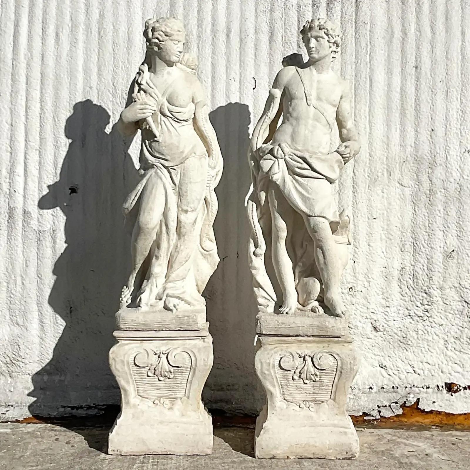 20th Century Vintage Regency Cast Stone Garden Statues, a Pair