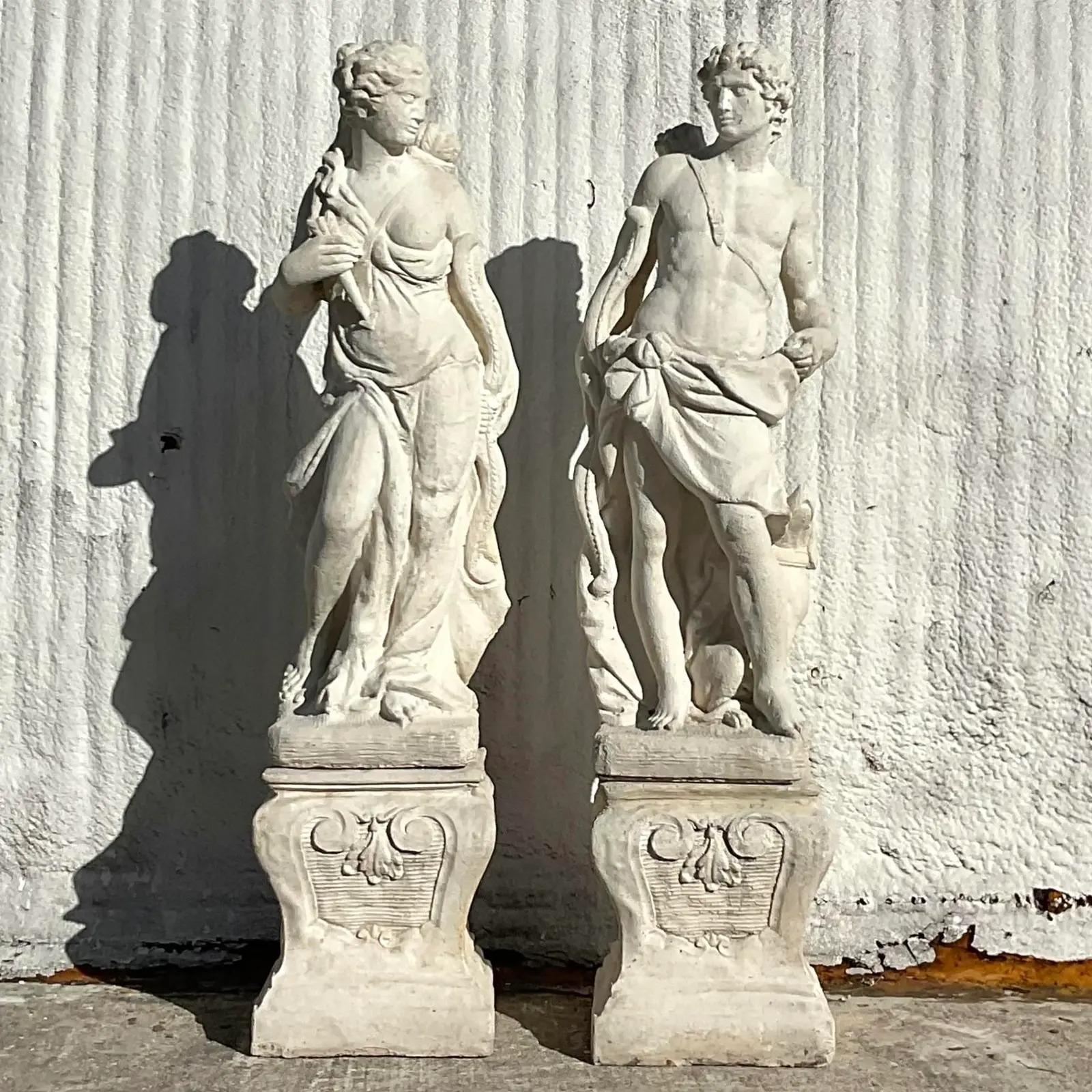 Vintage Regency Cast Stone Garden Statues, a Pair 1