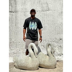 Vintage Regency Cast Stone Swan Planters - A Pair