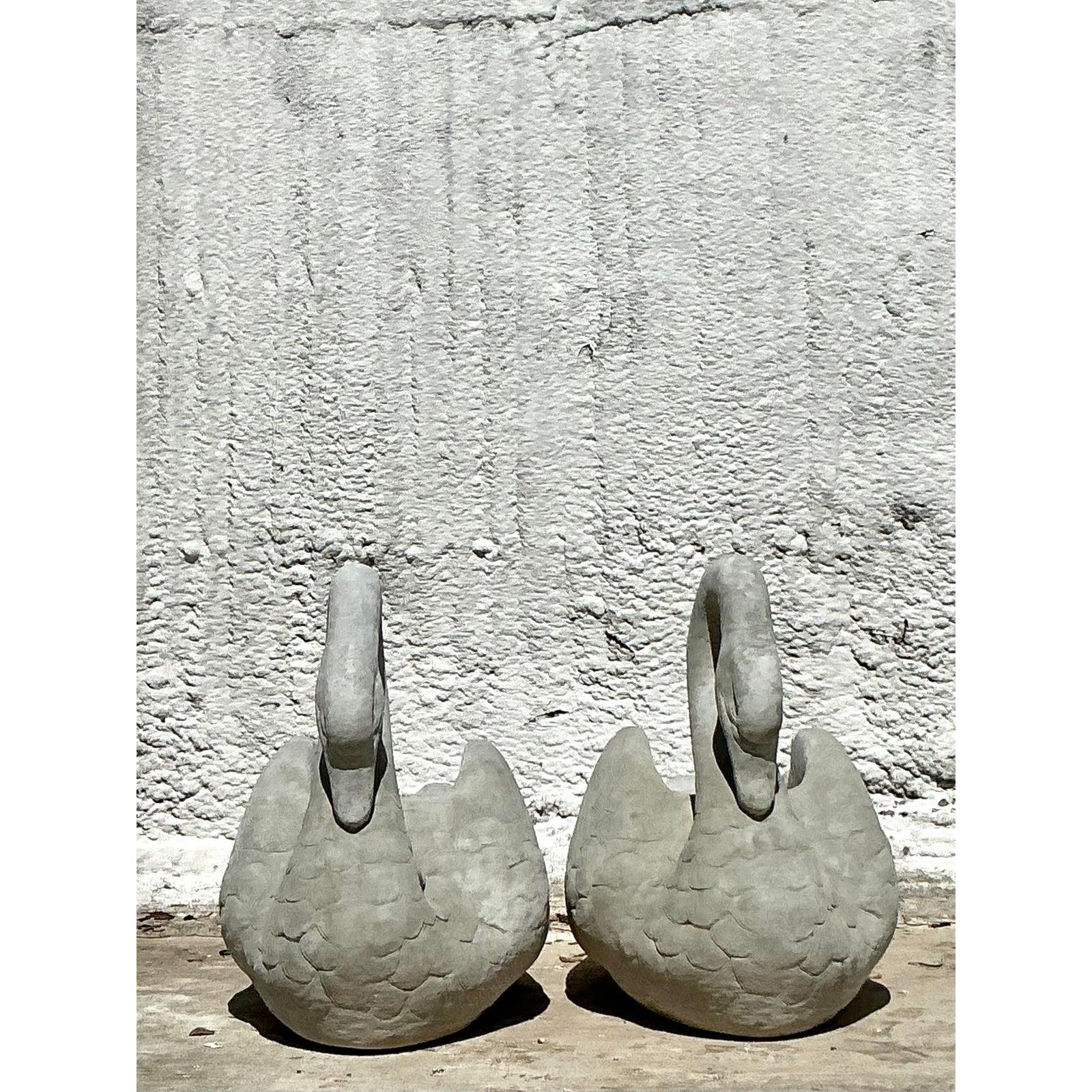 Neoclassical Vintage Regency Cast Stone Swan Planters - A Pair For Sale