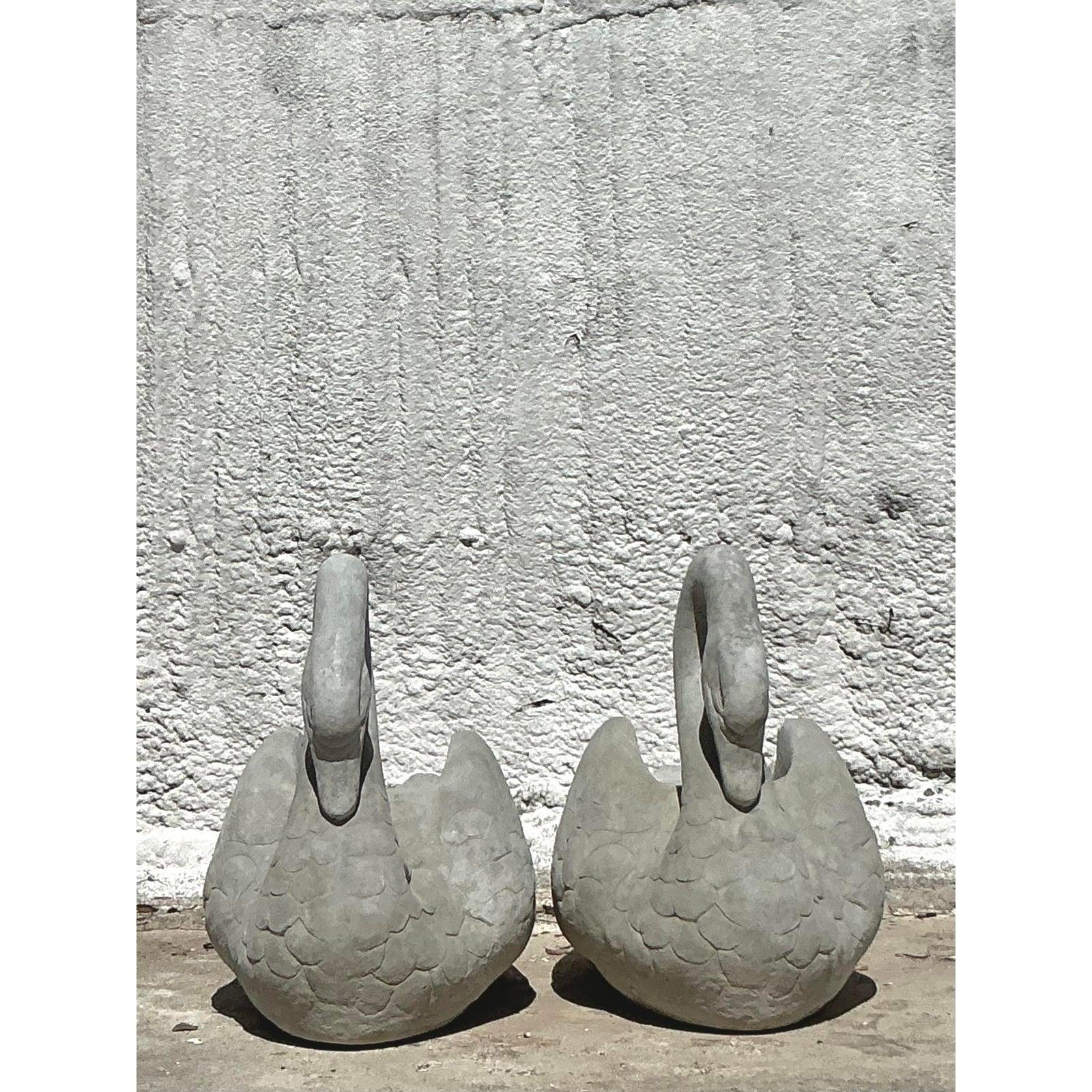 Vintage Regency Cast Stone Swan Planters - A Pair In Good Condition For Sale In west palm beach, FL