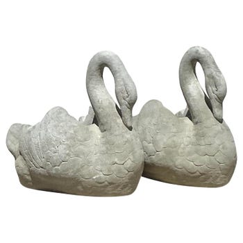 Pair of cast stone swan planters, late 20th century