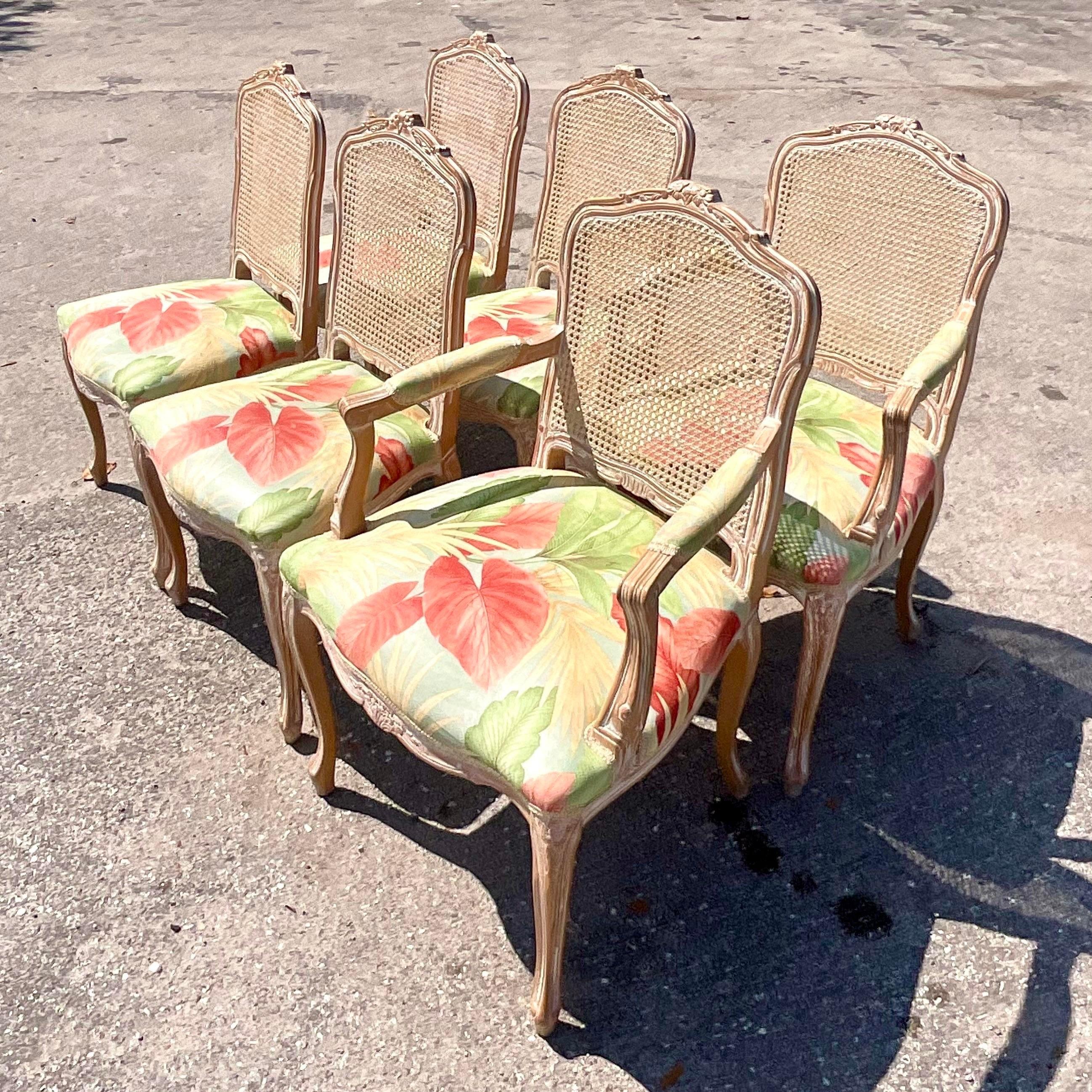 Vintage Regency Cerused Cane Bergere Dining Chairs - Set of 6 4