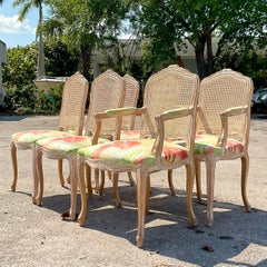 Vintage Regency Cerused Cane Bergere Dining Chairs, Set of 6