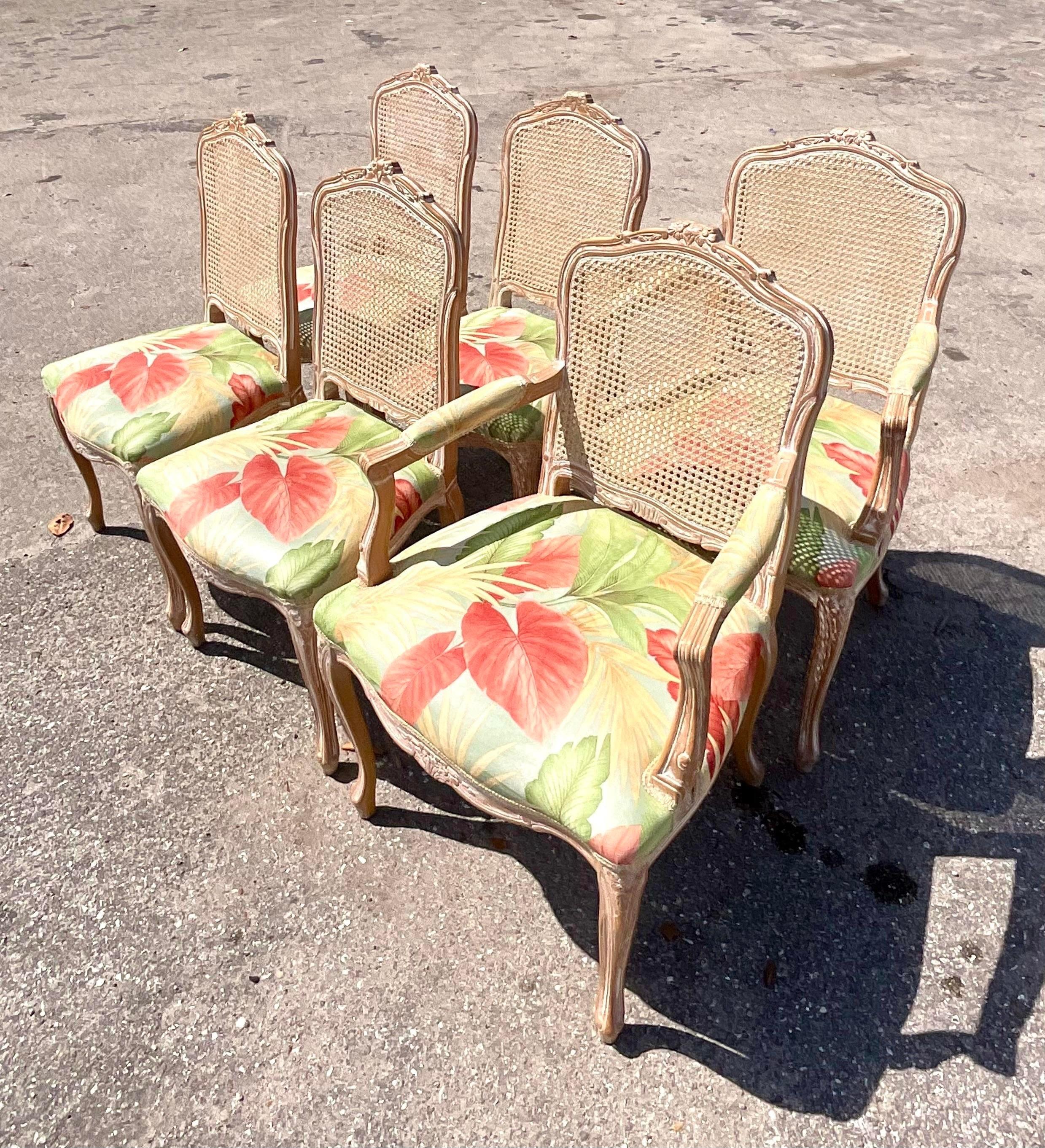 Vintage Regency Cerused Cane Bergere Dining Chairs - Set of 6 In Good Condition In west palm beach, FL