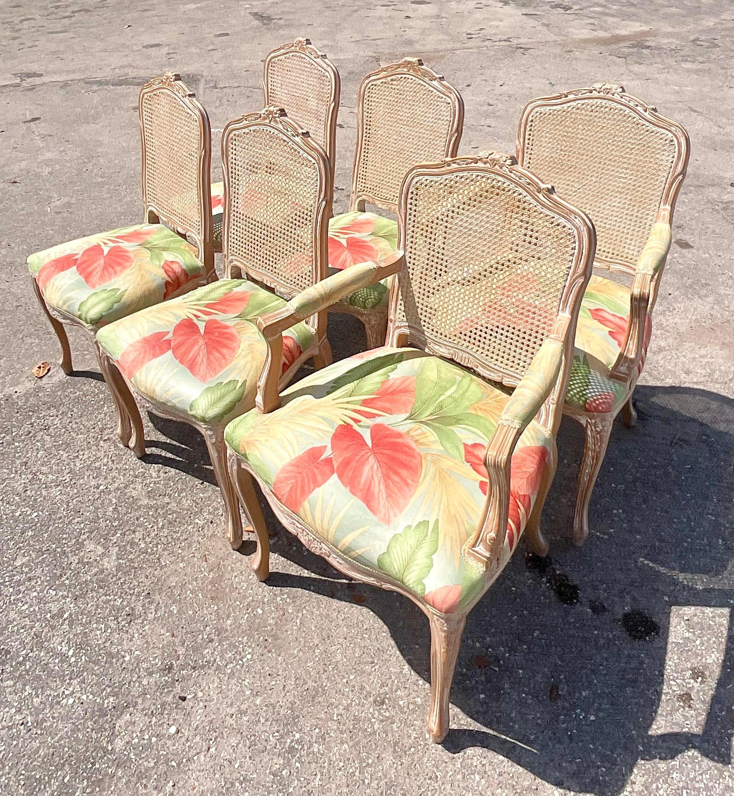 20th Century Vintage Regency Cerused Cane Bergere Dining Chairs - Set of 6