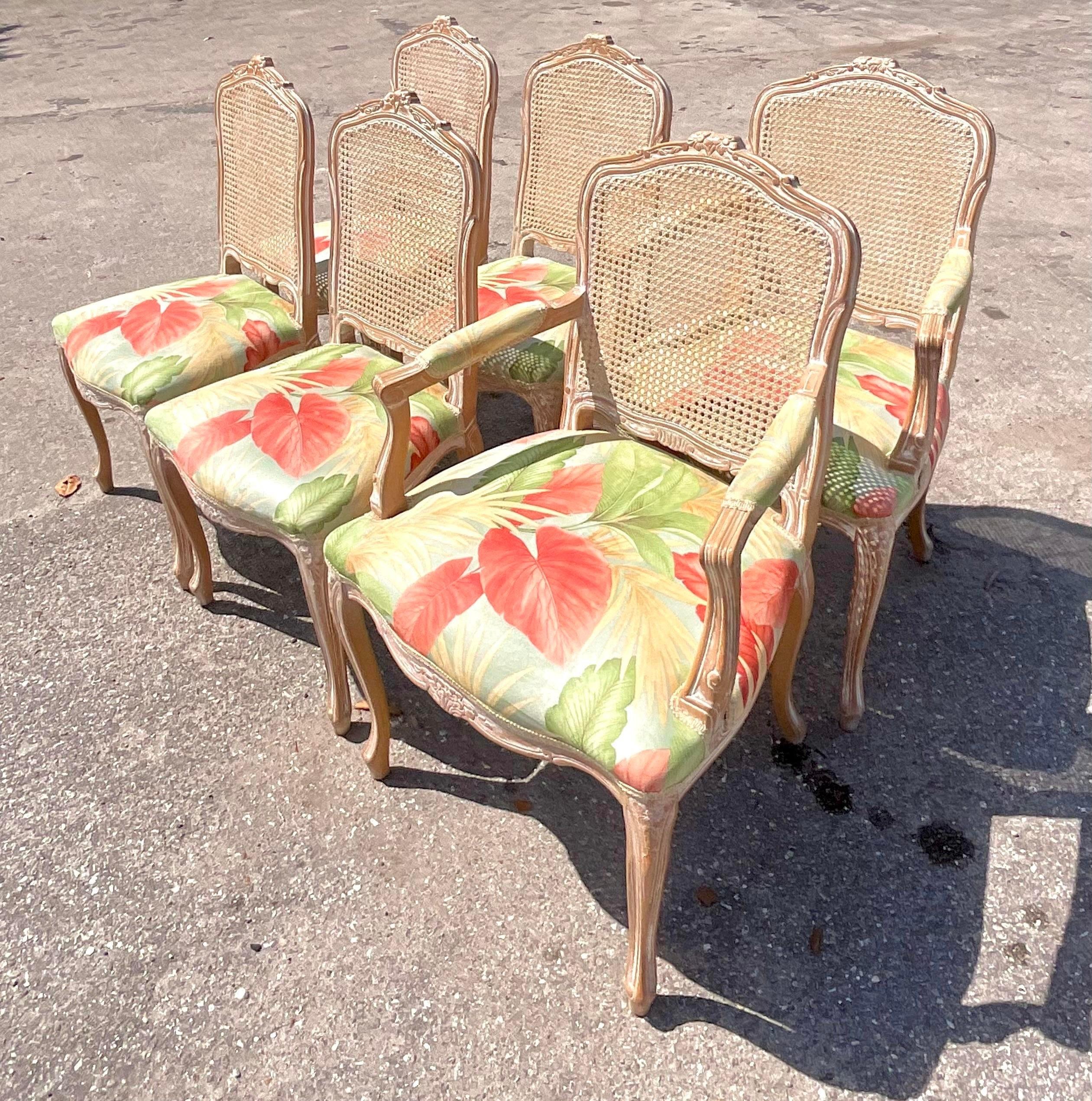 Vintage Regency Cerused Cane Bergere Dining Chairs - Set of 6 2