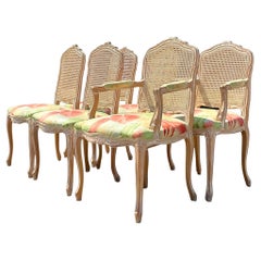 Vintage Regency Cerused Cane Bergere Dining Chairs, Set of 6