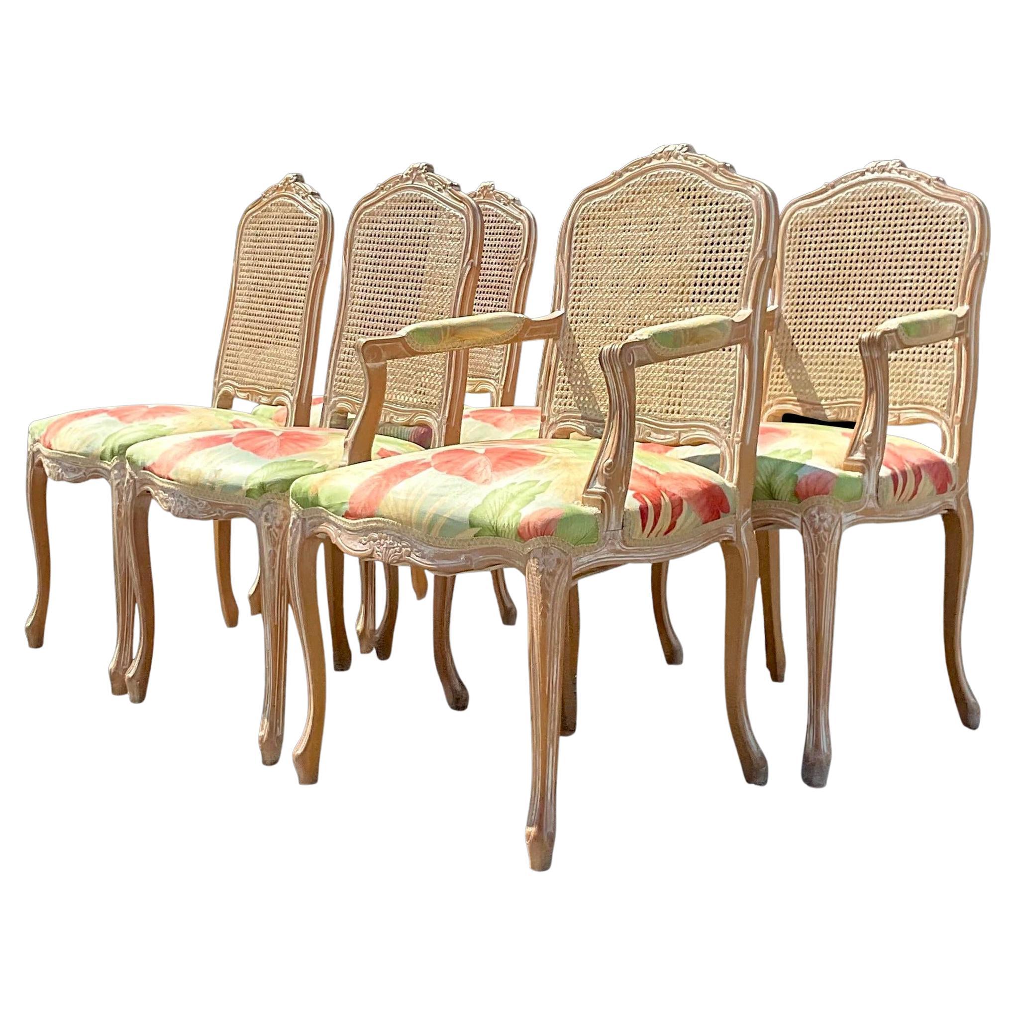 Vintage Regency Cerused Cane Bergere Dining Chairs - Set of 6