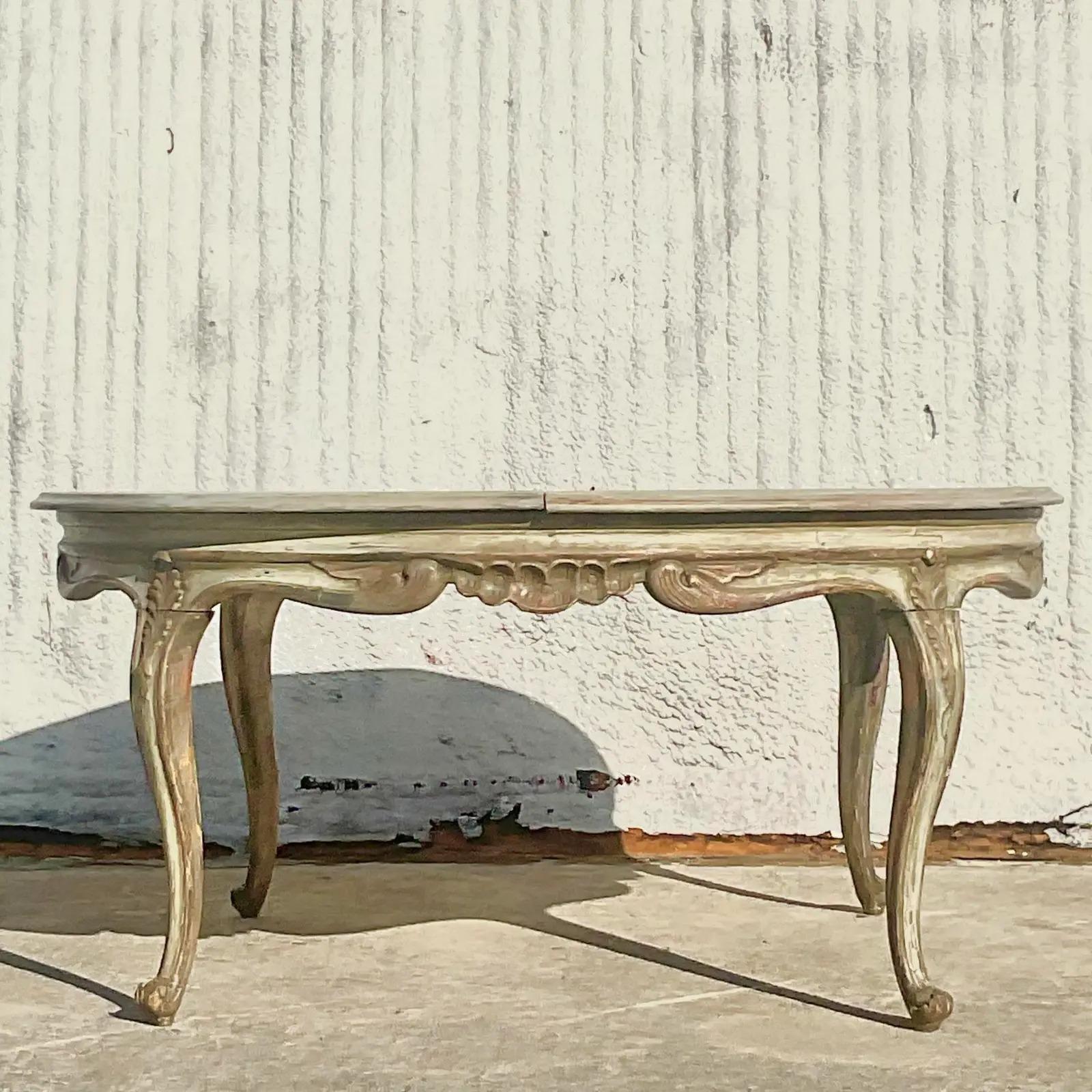 French Vintage Regency Cerused Dining Table For Sale