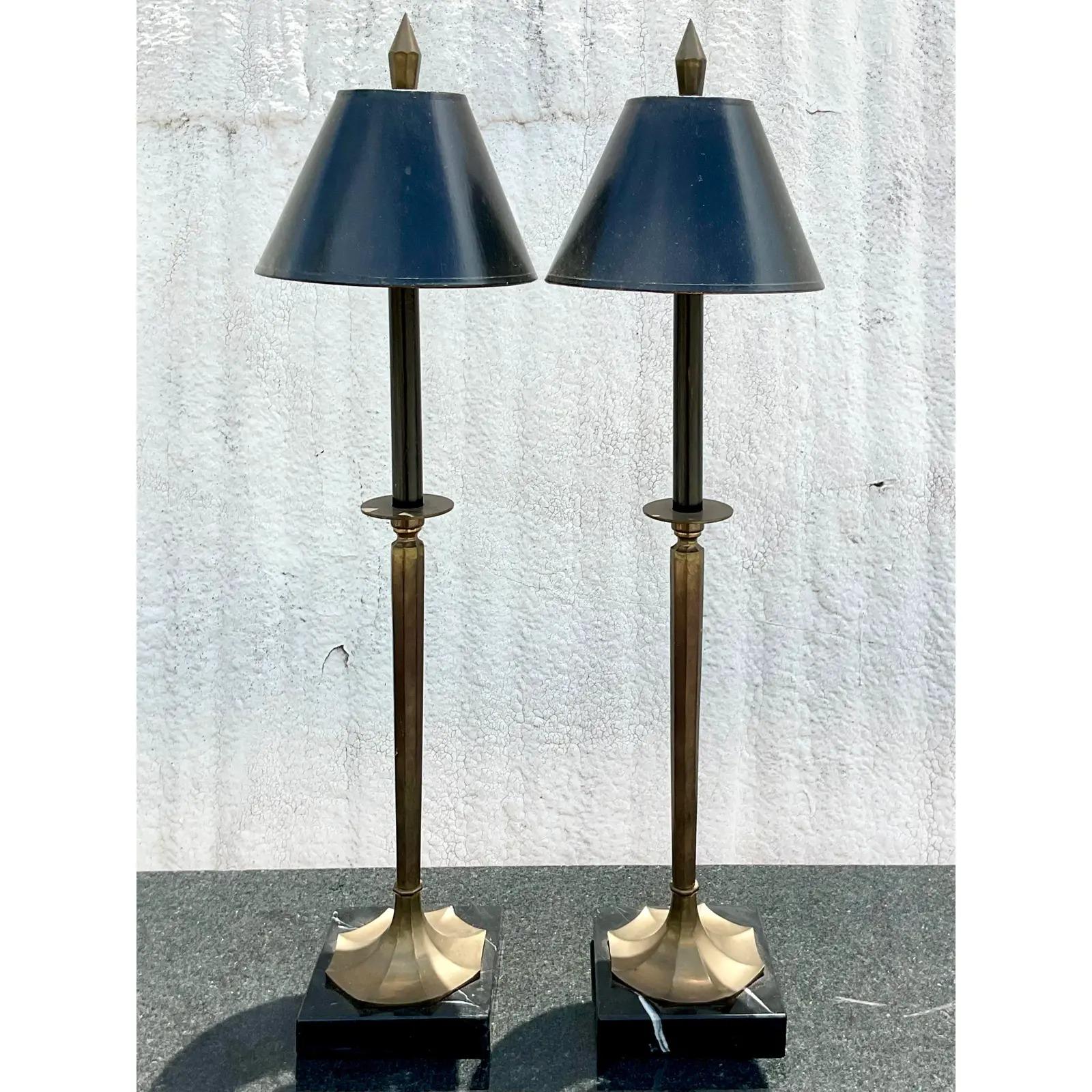 20th Century Vintage Regency Chapman Candlestick Lamps, a Pair