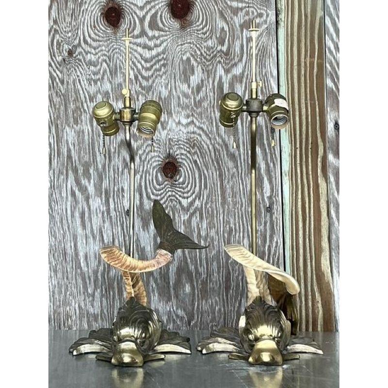 American Vintage Regency Chapman Horn Koi Lamps - A Pair For Sale