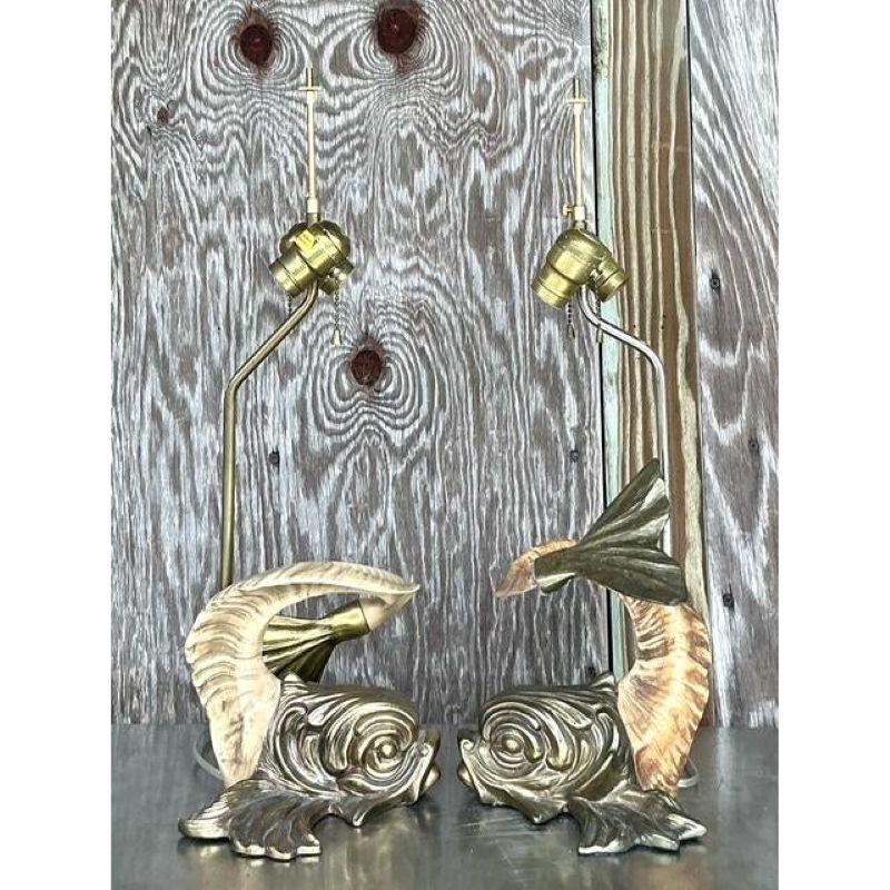 20th Century Vintage Regency Chapman Horn Koi Lamps - A Pair For Sale